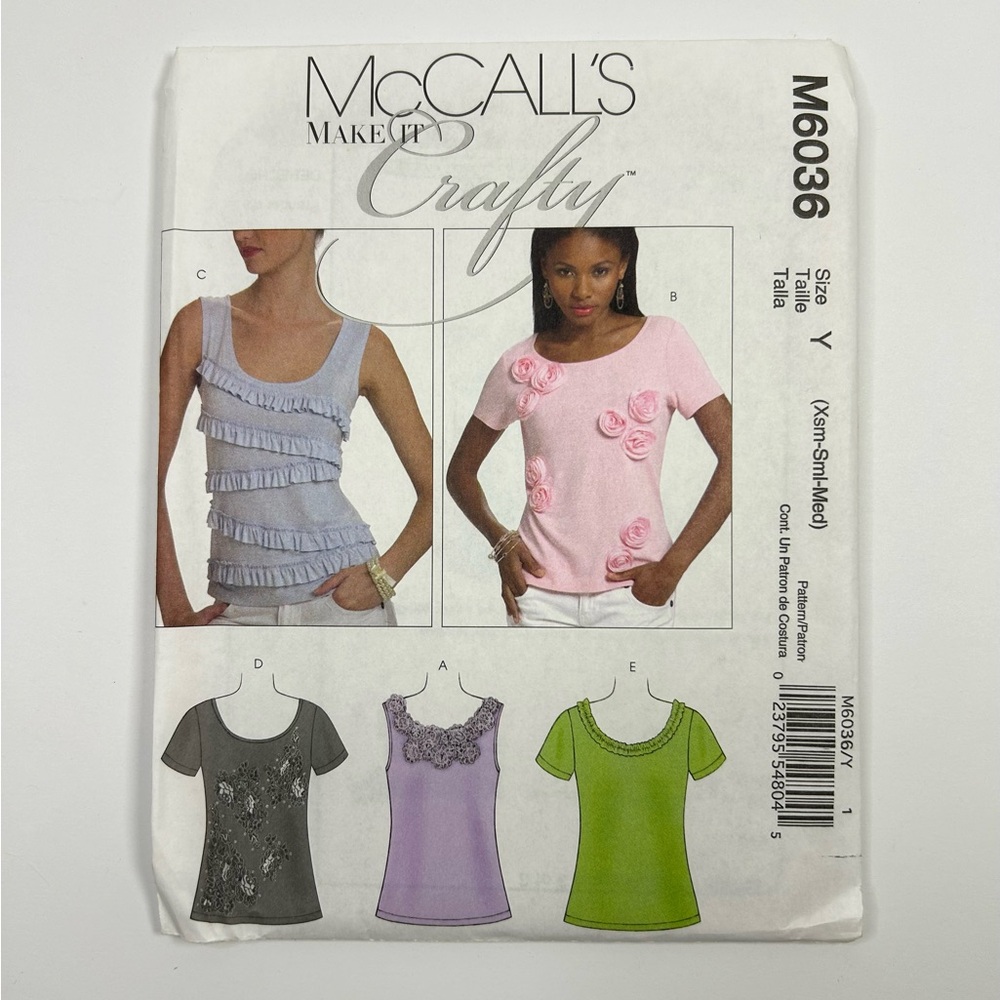 McCalls M6036 Ladies Xsmall-medium Top Blouse Shirt Sewing Pattern UNCUT